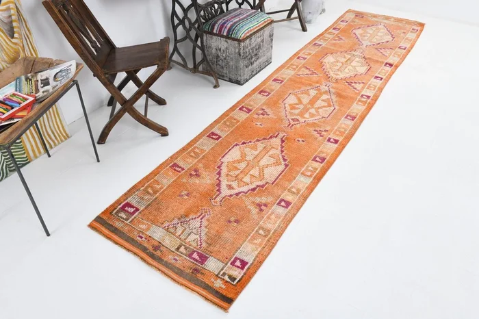 2′ x 11′ Orange Turkish Vintage Herki Runner Rug – 5925