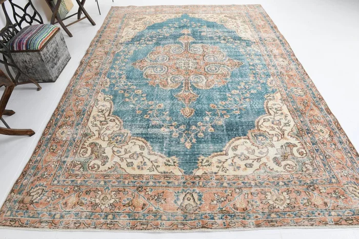 7′ x 10′ Orange Turkish Vintage Rug – 17507