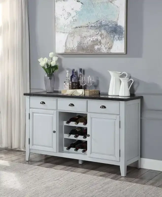 ACME Furniture – Lanton Server w/Marble Top – Natural Marble & Antique White – DN01453