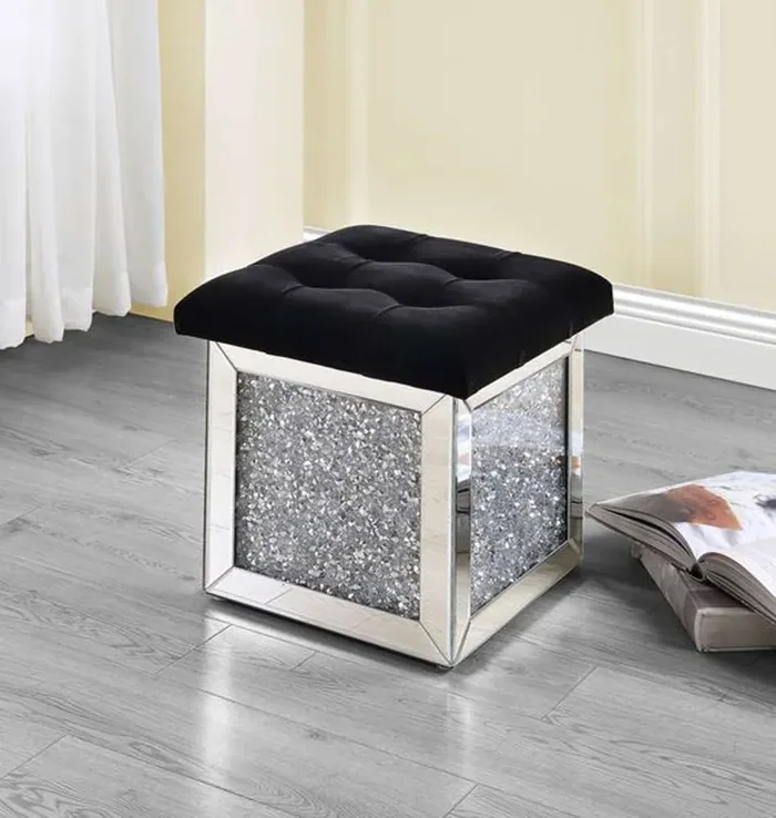 ACME Furniture – Noralie Ottoman w/Storage – Mirrored & Faux Diamonds – AC00530