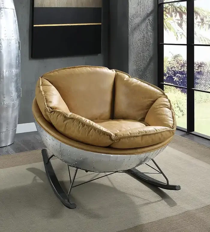 ACME Furniture – Pippin Rocking Chair – Morocco Top Grain Leather & Aluminum Finish – AC02583