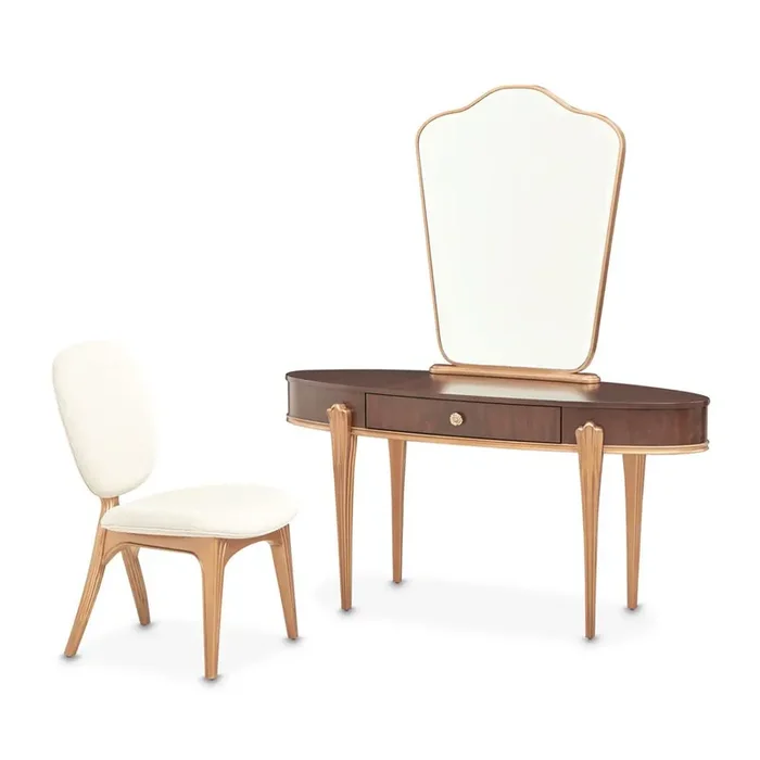 AICO by Michael Amini – Camellia Field Vanity with Mirror & Chair – Warm Pecan – 9090058VAN3-400
