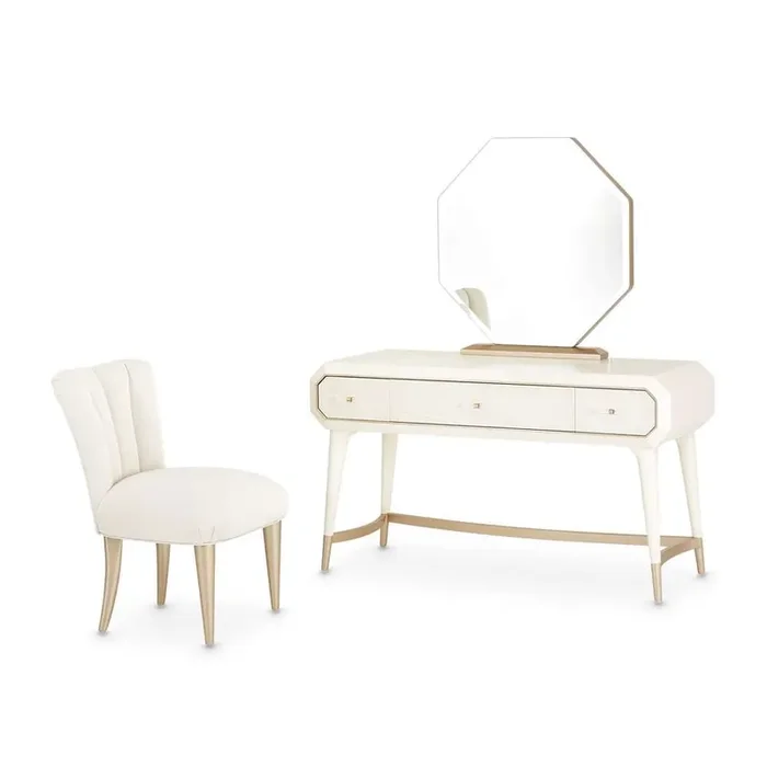 AICO by Michael Amini – La Rachelle Vanity Set with Mirror & Chair – Champagne – 9034058VAN3-136