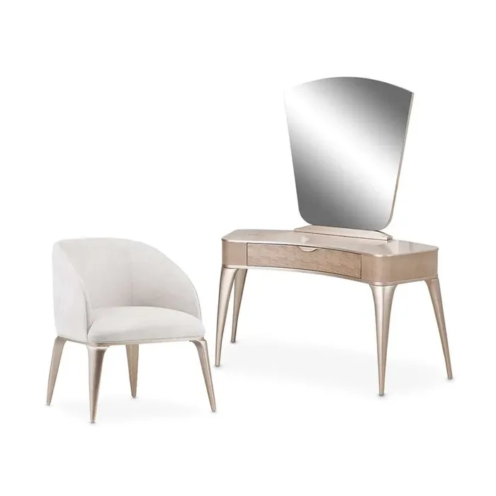 AICO by Michael Amini – Malibu Crest Vanity Set with Mirror & Chair – Blush – N9007000VAN3-131