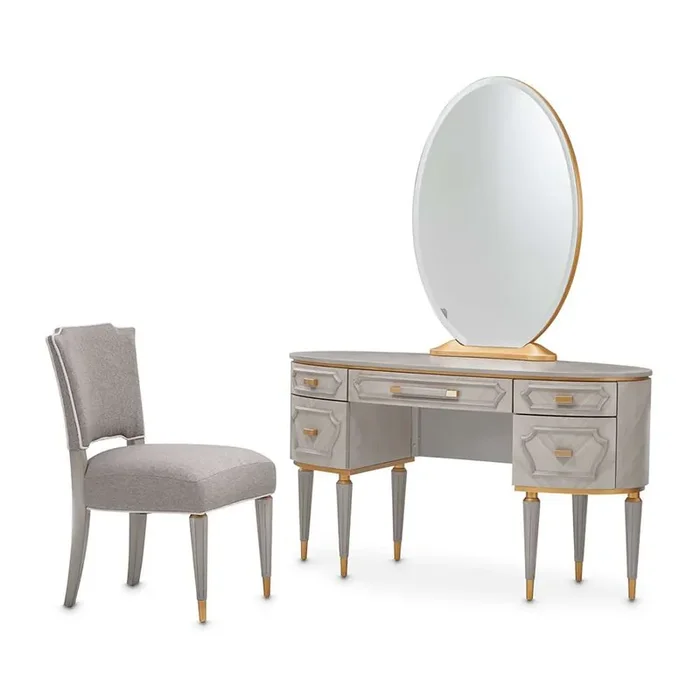 AICO by Michael Amini – St. Charles Vanity Desk with Mirror & Chair – Dove Gray – 9088058VAN3-803