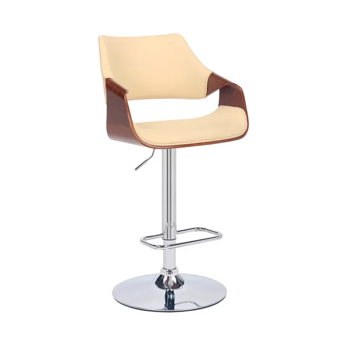 Armen Living – Aspen Adjustable Swivel Cream Faux Leather and Walnut Wood Bar Stool with Chrome Base – LCASBAWACR