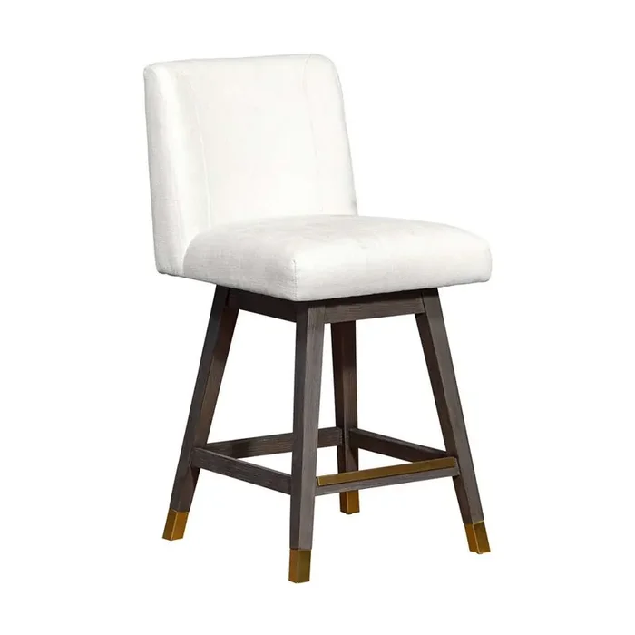 Armen Living – Basila Swivel Counter Stool in Grey Oak Wood Finish with Pearl Fabric – 840254332218