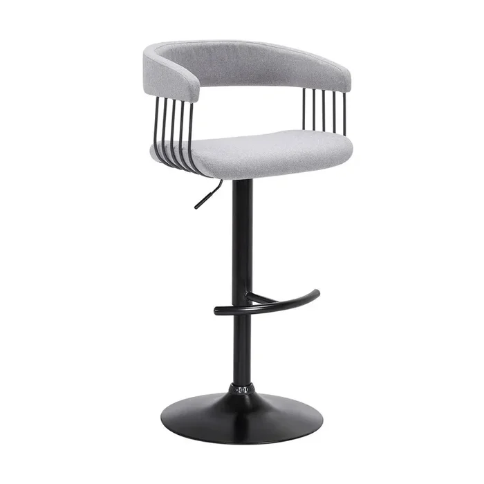 Armen Living – Calista Adjustable Bar Stool in Light Gray Fabric with Black Metal – LCCABABLKLTGR