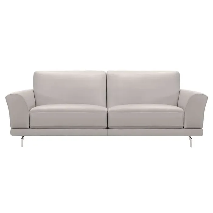 Armen Living – Everly Contemporary Sofa in Genuine Dove Gray Leather with Brushed Stainless Steel Legs – LCEV3GR