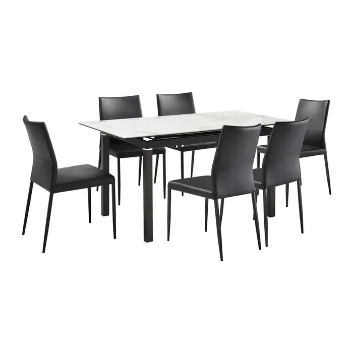 Armen Living – Giana Kash 7 Piece Extendable Dining Set with Black Faux Leather Chairs – SETGIKA7B