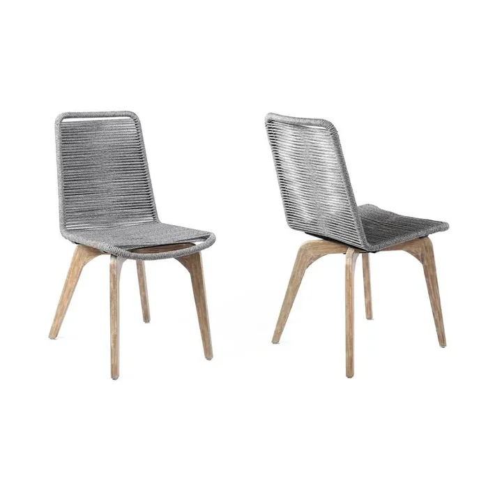 Armen Living – Island Outdoor Light Eucalyptus Wood and Grey Rope Dining Chairs (Set of 2) – LCISSIGR