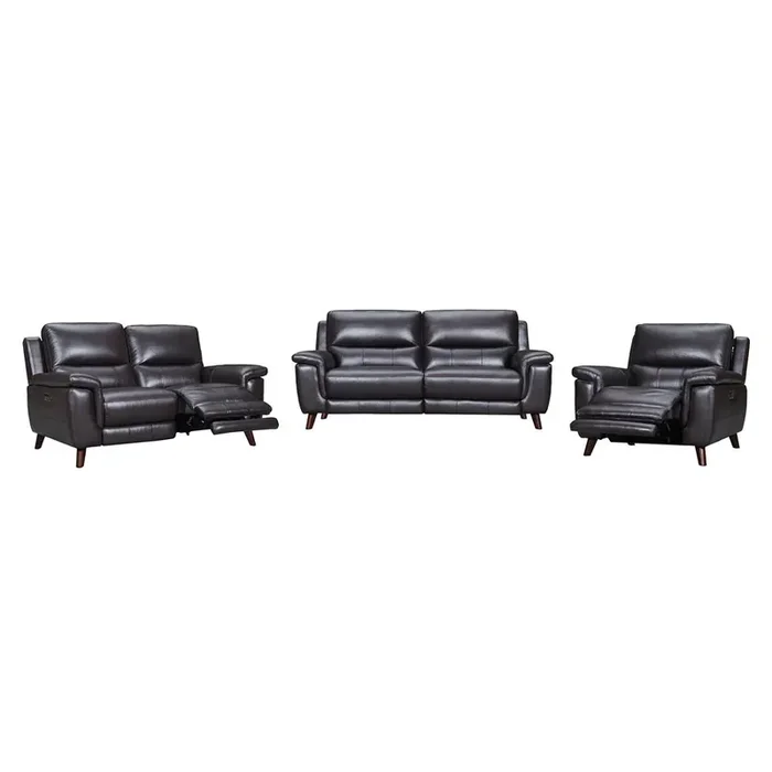 Armen Living – Lizette Dove Gray Leather Power Recliner 3 Piece Living Room Set with USB – SETLZDV3