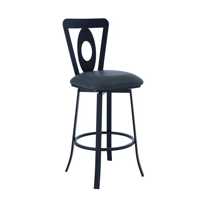 Armen Living – Lola Contemporary 30in Bar Height Barstool in Matte Black Finish and Gray Faux Leather – LCLLBAMBGR30