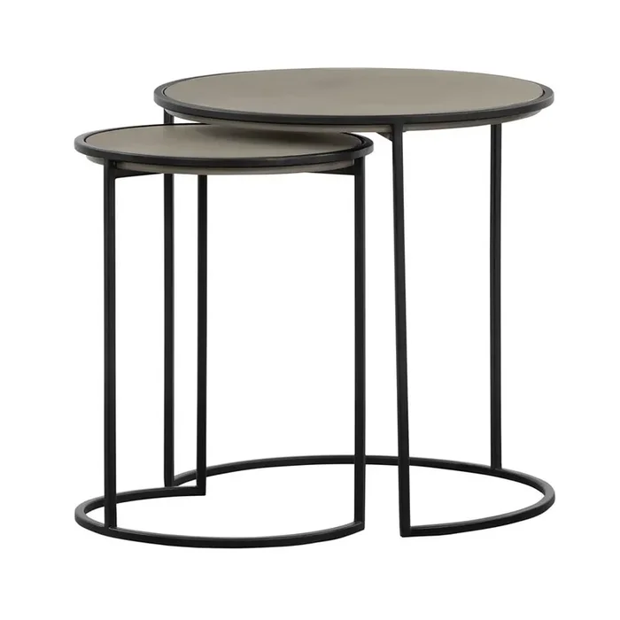 Armen Living – Rina Concrete and Black Metal 2 Piece Nesting End Table Set – LCRILACCGR