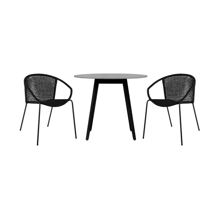 Armen Living – Sydney and Snack 3 Piece Outdoor Patio 36in Dining Set in Black Eucalyptus Wood and Black Rope – 840254336568