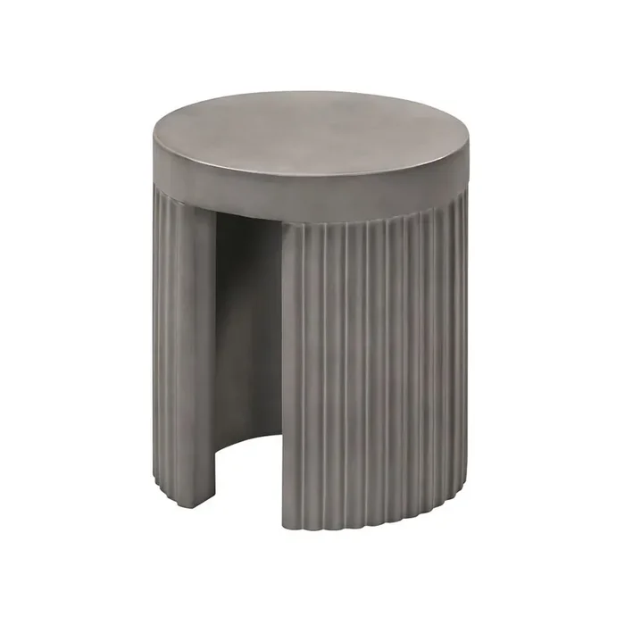 Armen Living – Wave Round Indoor or Outdoor Accent Stool End Table in Grey Concrete – LCLKSTGR