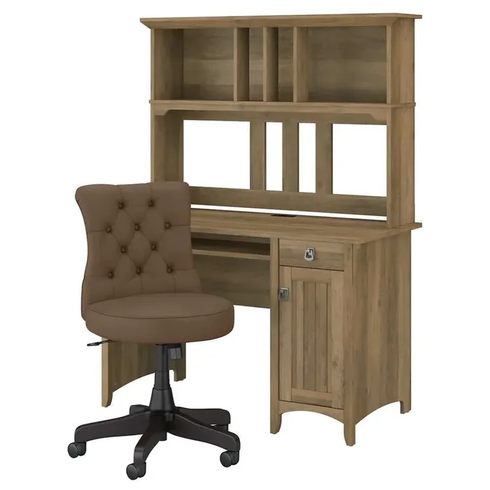 Bush Furniture – Salinas 48W Computer Desk with Hutch and Mid Back Tufted Office Chair in Reclaimed Pine – SAL012RCP