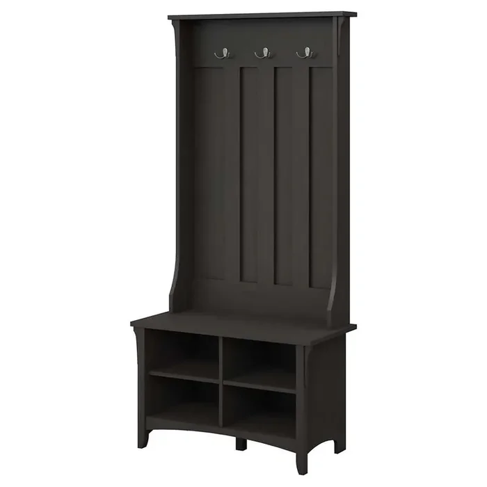 Bush Furniture – Salinas Hall Tree with Shoe Storage Bench in Vintage Black – SAS532VB-03