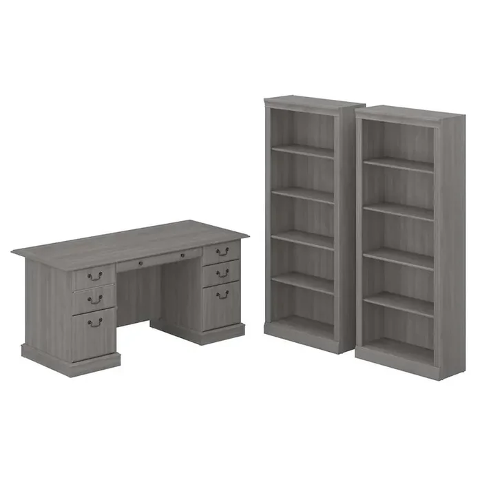 Bush Furniture – Saratoga Executive Desk and Bookcase Set in Modern Gray – SAR003MG