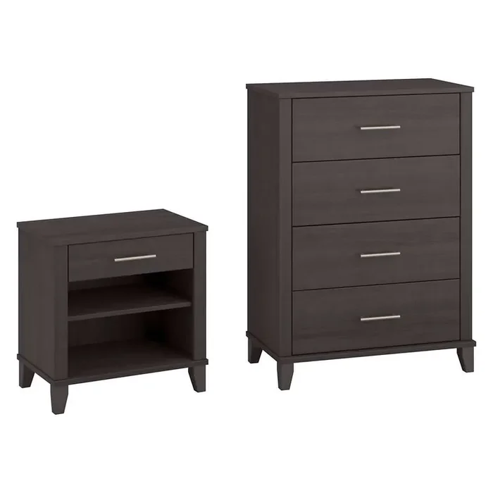 Bush Furniture – Somerset 4 Drawer Chest and Nightstand in Storm Gray – SET034SG
