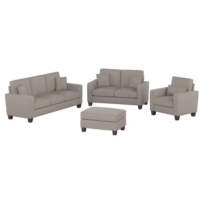 Bush Furniture – Stockton 85W Sofa w 61W Loveseat, Accent Chair and Ottoman in Beige Herringbone Fabric – SKT020BGH