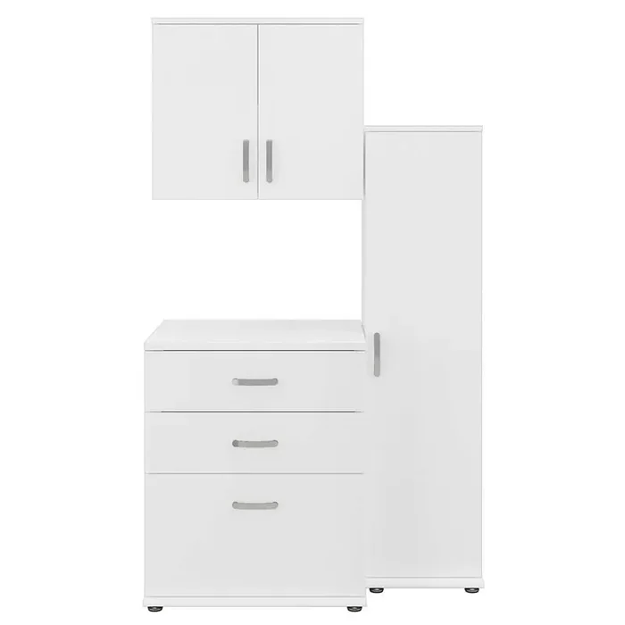 Bush Furniture – Universal 3 Piece Modular 44W Garage Storage Set with Floor and Wall Cabinets in White – GAS005WH