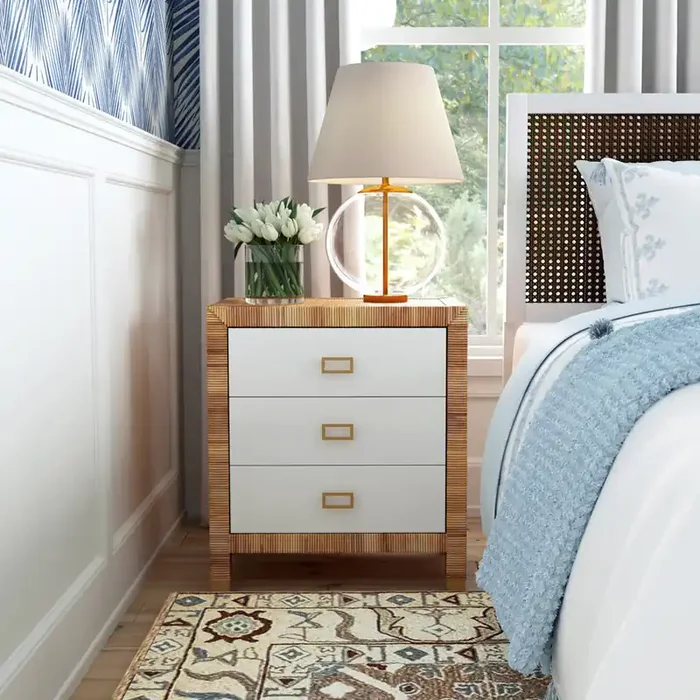 Butler Specialty Company – Corfu 25 in. W Rattan 3 Drawer Nightstand, Natural and White – 5607350