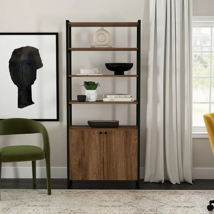 Butler Specialty Company – Drake 73 in. H x 32 in. W Wood & Metal Two Door Bookcase Etagere, Medium Brown – 5575421