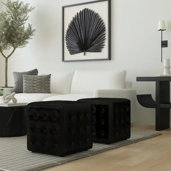 Butler Specialty Company – Leon 18 in. W Square Leather Cube Ottoman, Black – 6165034