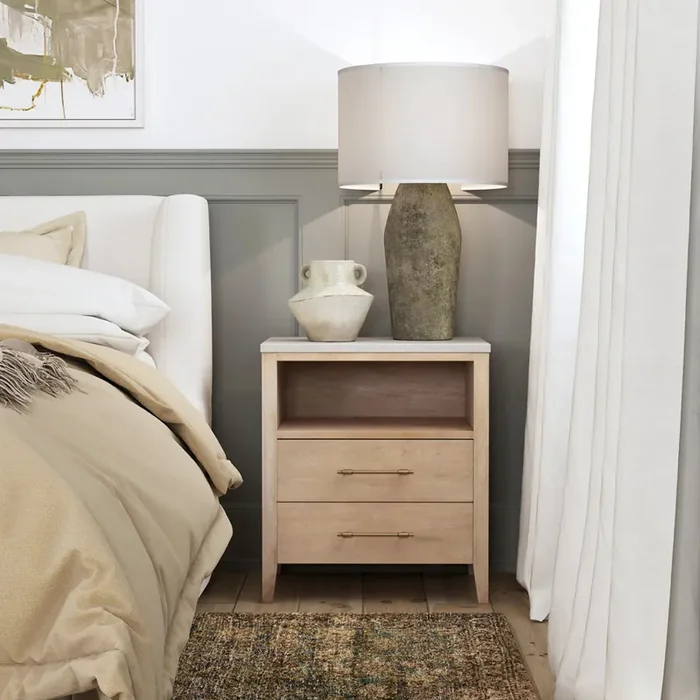Butler Specialty Company – Mayfair 22 in. W Rectangular 2 Drawer Wood and Marble Nightstand, Light Brown – 5752455