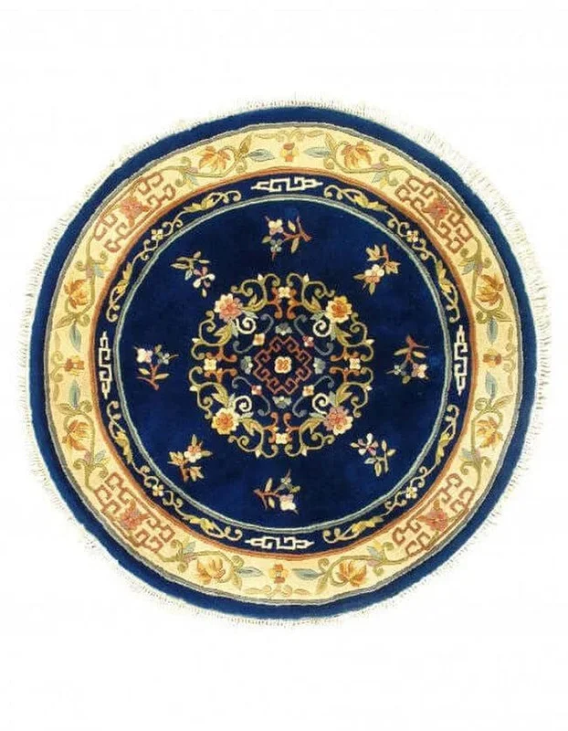 Canvello Antique Round Chinese Art deco Navy Blue Rug – 5′ X 5”