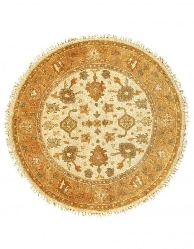 Canvello Ivory Fine Hand Knotted Oushak round rug 5′ X 5′