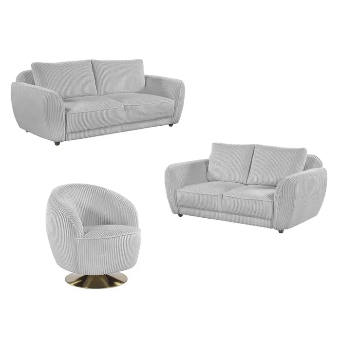 Chintaly – CHARLESTON – Modern 3-piece Set w/ Sofa, Loveseat & Accent Chair – CHARLESTON-3PC-GRY