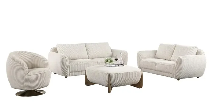 Chintaly – CHARLESTON – Modern 4-piece Set w/ Sofa, Loveseat, Accent Chair & Ottoman – CHARLESTON-4PC-BGE