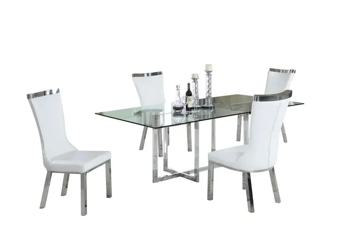 Chintaly – Yasmin – Contemporary Dining Set w/ 44inx 84in Glass Table & 4 Side Chairs – YASMIN-4484-ADELLE-5PC