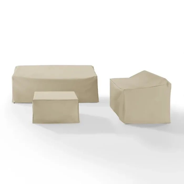 Crosley Furniture – 3 Piece Sectional Cover Set Tan – Loveseat, Sofa, Square Table/Ottoman – MO75010-TA