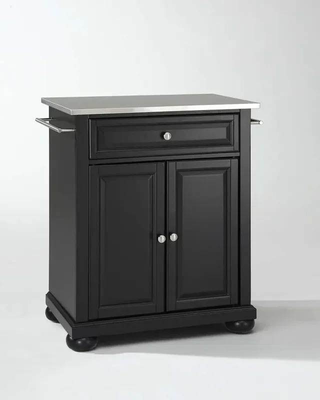 Crosley Furniture – Alexandria Stainless Steel Top Portable Kitchen Island in Black Finish – KF30022ABK