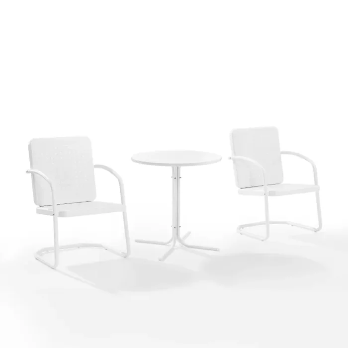 Crosley Furniture – Bates 3 Piece Outdoor Bistro Set White Gloss /White Satin – Bistro Table & 2 Chairs – KO10009WH