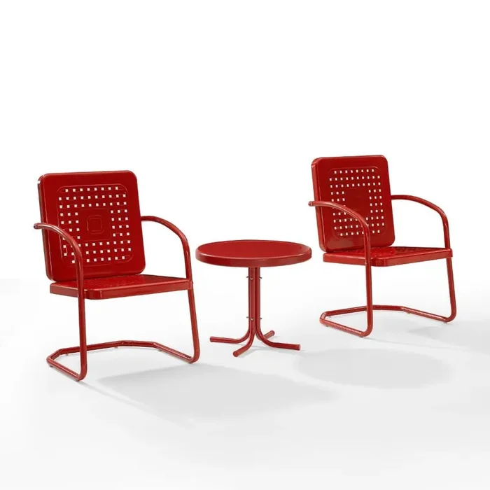 Crosley Furniture – Bates 3 Piece Outdoor Chair Set Bright Red Gloss – Side Table & 2 Chairs – KO10019RE