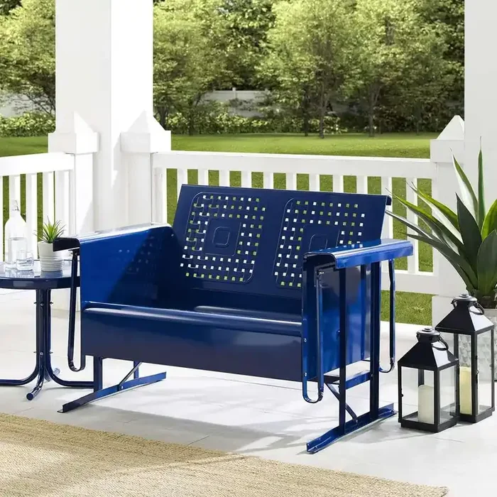 Crosley Furniture – Bates Outdoor Metal Loveseat Glider Navy – CO1024-NV