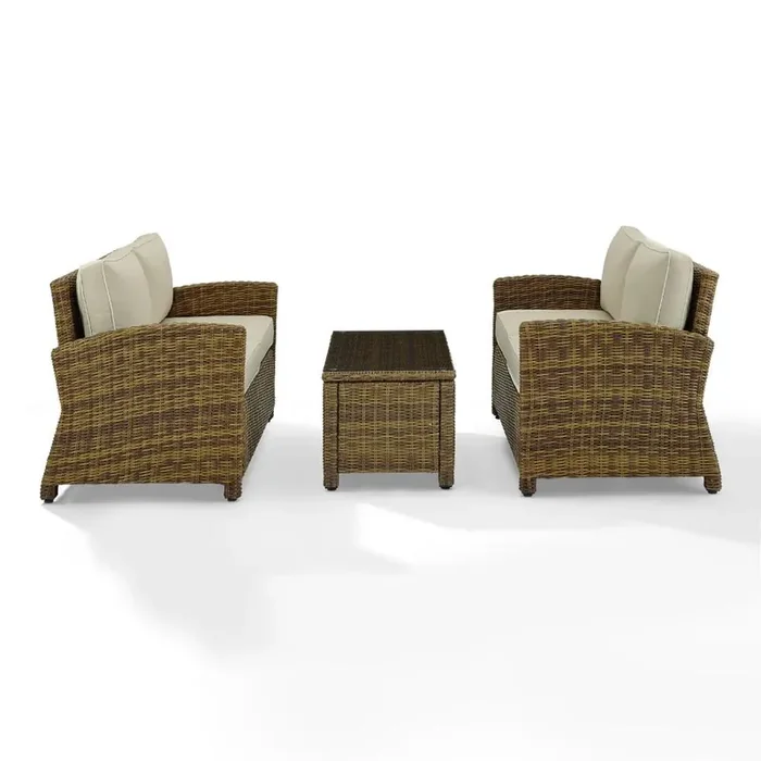 Crosley Furniture – Bradenton 3 Piece Outdoor Wicker Conversation Set Navy/Weathered Brown – 2 Loveseats & One Coffee Table – KO70165-SA