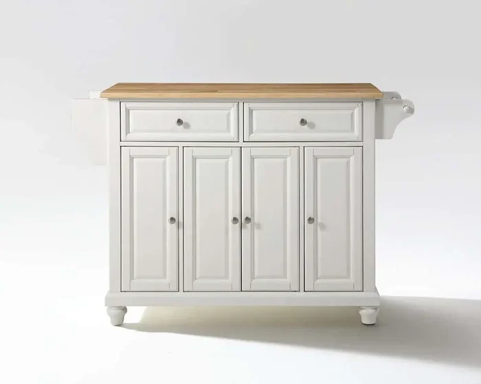 Crosley Furniture – Cambridge Natural Wood Top Kitchen Island in White Finish – KF30001DWH