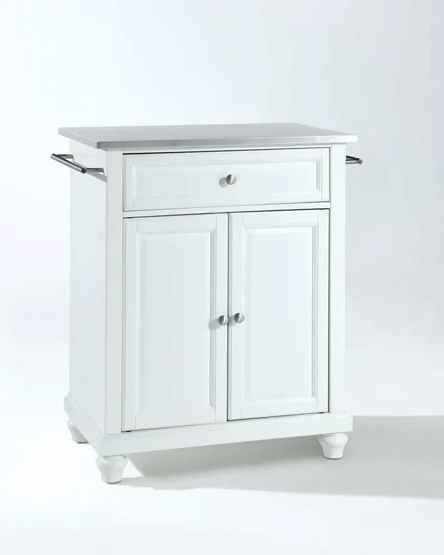 Crosley Furniture – Cambridge Stainless Steel Top Portable Kitchen Island in White Finish – KF30022DWH