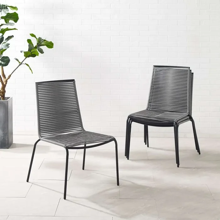 Crosley Furniture – Fenton 4Pc Outdoor Wicker Stackable Chair Set Gray/Matte Black – 4 Chairs – MO74966MB-GY
