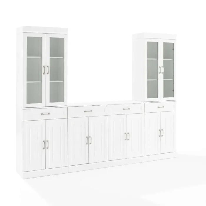 Crosley Furniture – Stanton 3Pc Sideboard And Glass Door Pantry Set White – Sideboard & 2 Pantries – KF33036WH