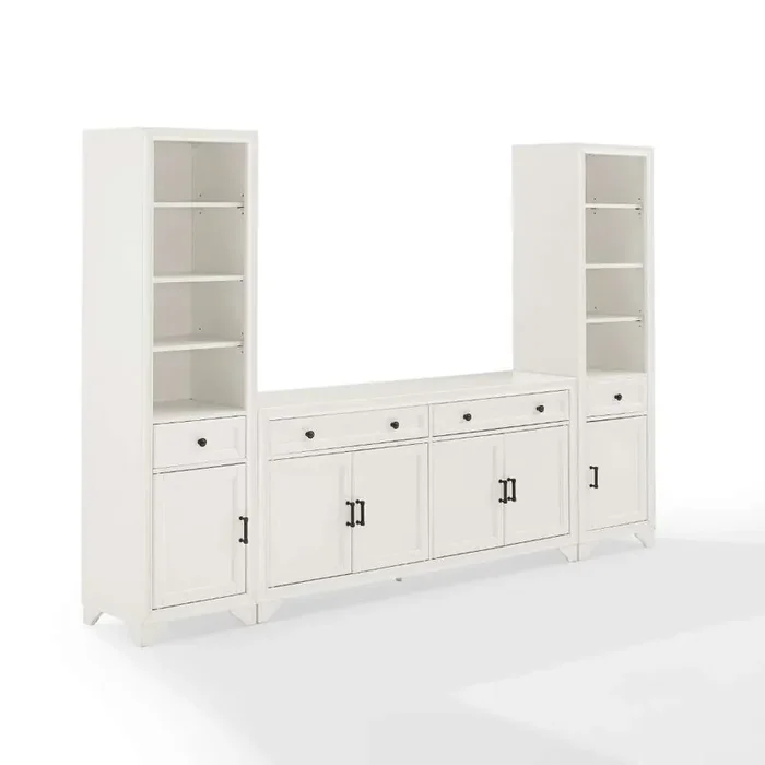 Crosley Furniture – Tara 3Pc Sideboard And Bookcase Set Distressed White – Sideboard & 2 Bookcases – KF33014WH
