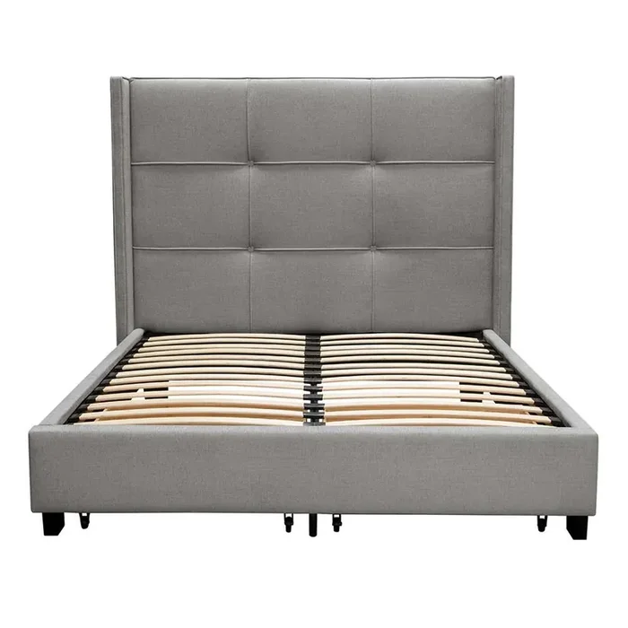 Diamond Sofa – Beverly Eastern King Bed with Integrated Footboard Storage Unit & Accent Wings in Grey Fabric – BEVERLYGREKBED
