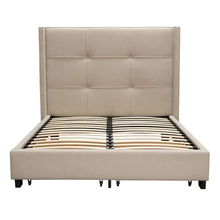 Diamond Sofa – Beverly Queen Bed with Integrated Footboard Storage Unit & Accent Wings in Sand Fabric – BEVERLYSDQUBED