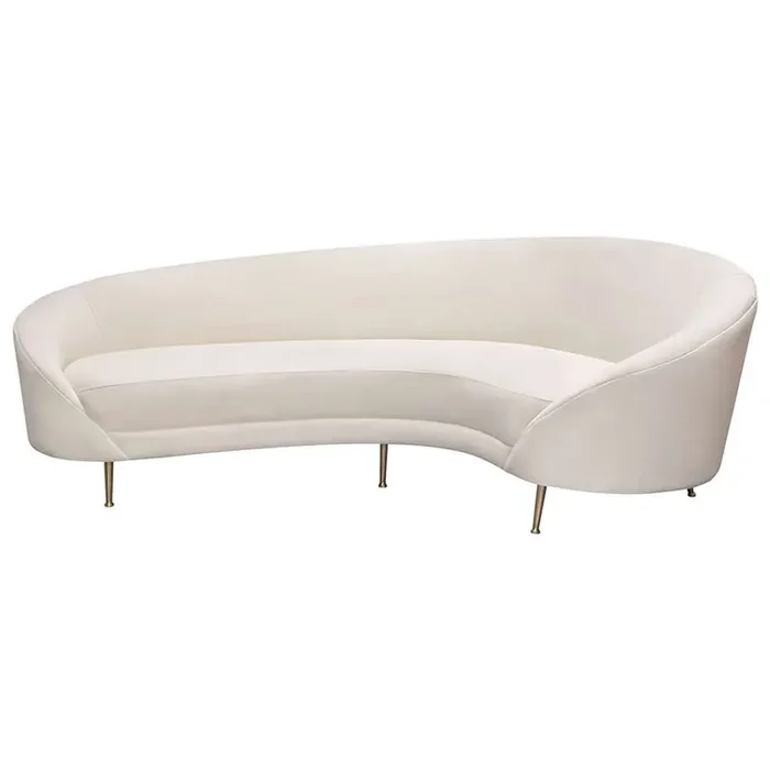 Diamond Sofa – Celine Curved Sofa with Contoured Back in Light Cream Velvet and Gold Metal Legs – CELINESOCM