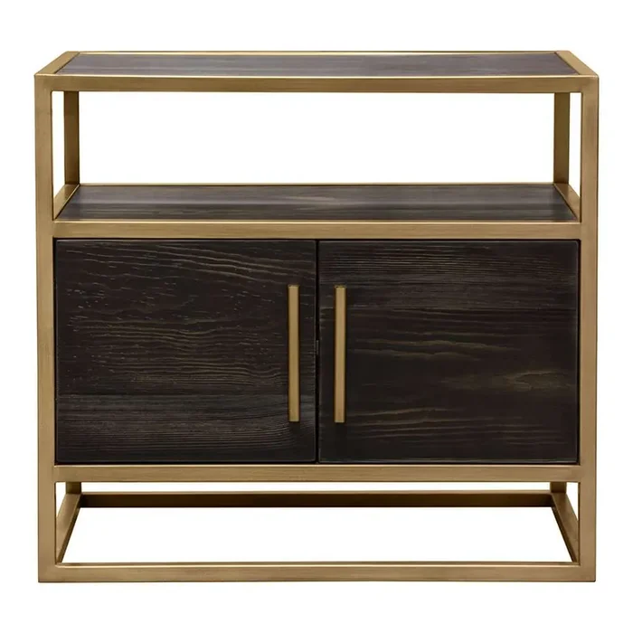 Diamond Sofa – Empire 2-Door End Table in Dark Brown Veneer w/ Hand brushed Gold Metal Frame – EMPIREETGD